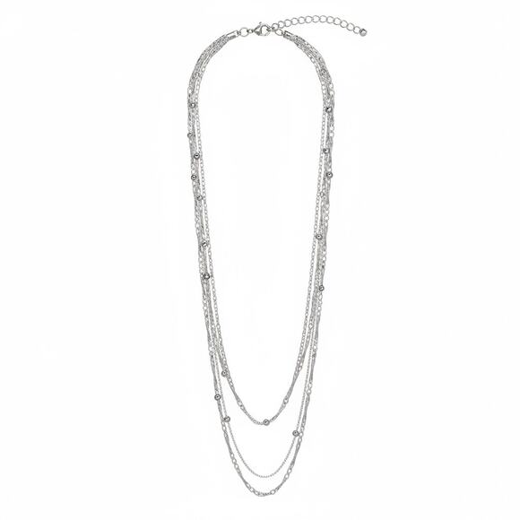 And Now This Jewelry - AND NOW THIS Silver Plated Layered Chain Necklace 18” Adjustable New